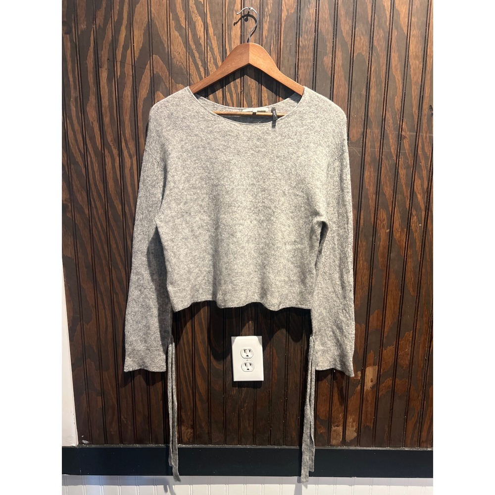 Helmut Lang Grey Wool Cashmere Side Tie Cropped Sweater Womens P2P 20 L18